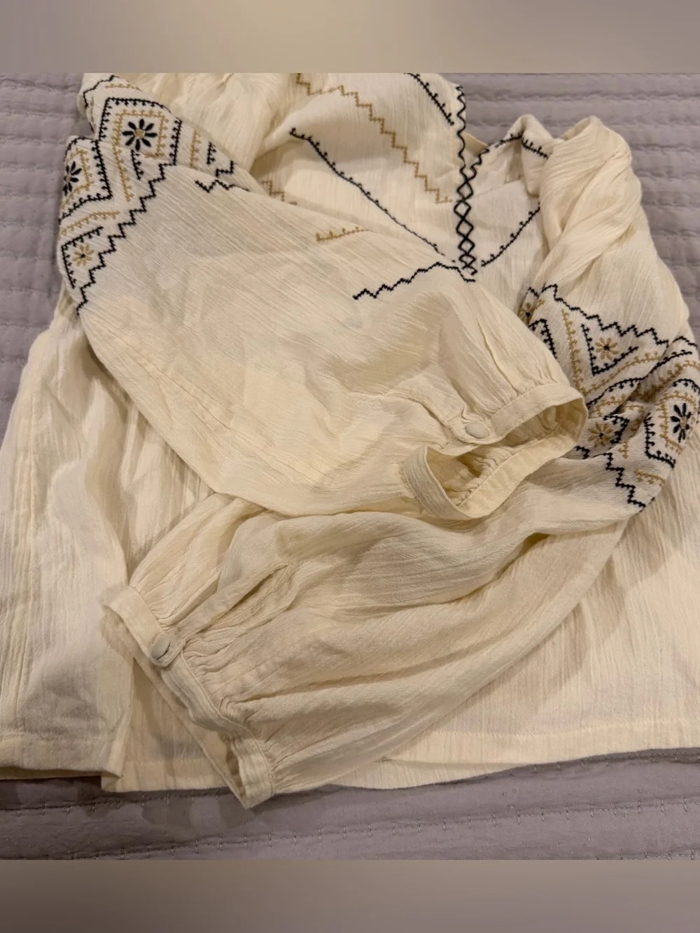 Madewell Embroidered Peasant Top S Antique Cream 100% Cotton Boho